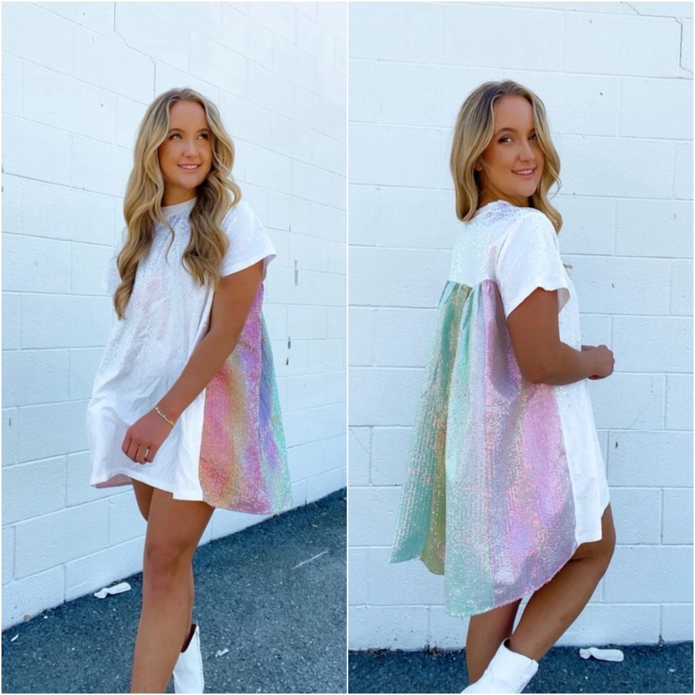 QUEEN OF SPARKLES Iridescent White Dress